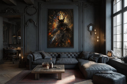 Gothic Demon Wall Art - Dark Fantasy Horned Creature Canvas Print for Man Cave