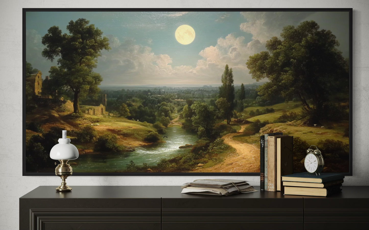 Gothic Full Moon Landscape Framed Canvas Wall Art