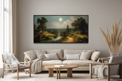 Gothic Full Moon Landscape Framed Canvas Wall Art