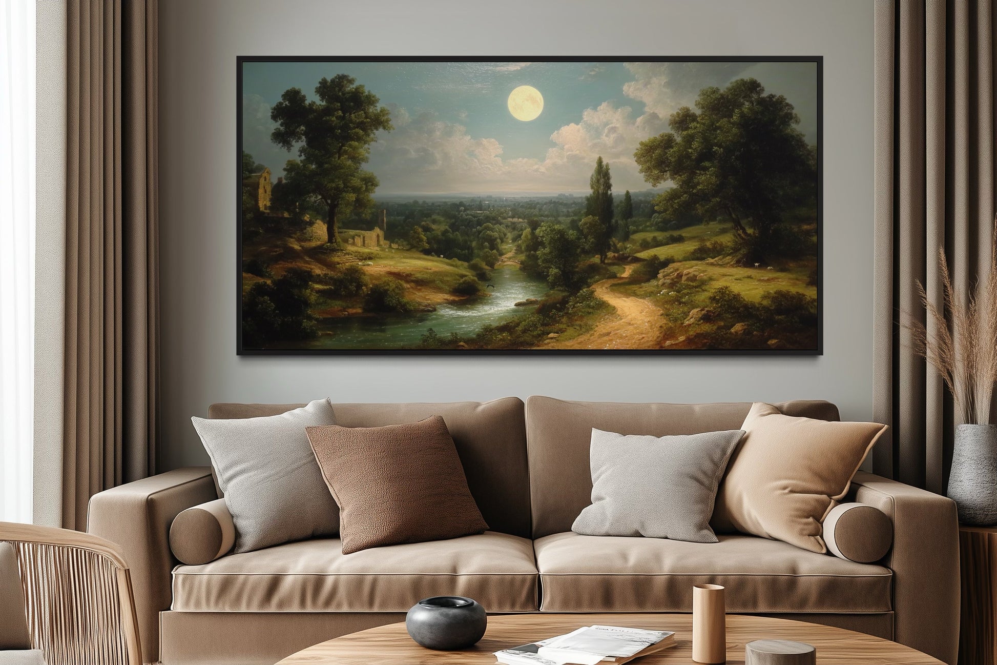 Gothic Full Moon Landscape Framed Canvas Wall Art