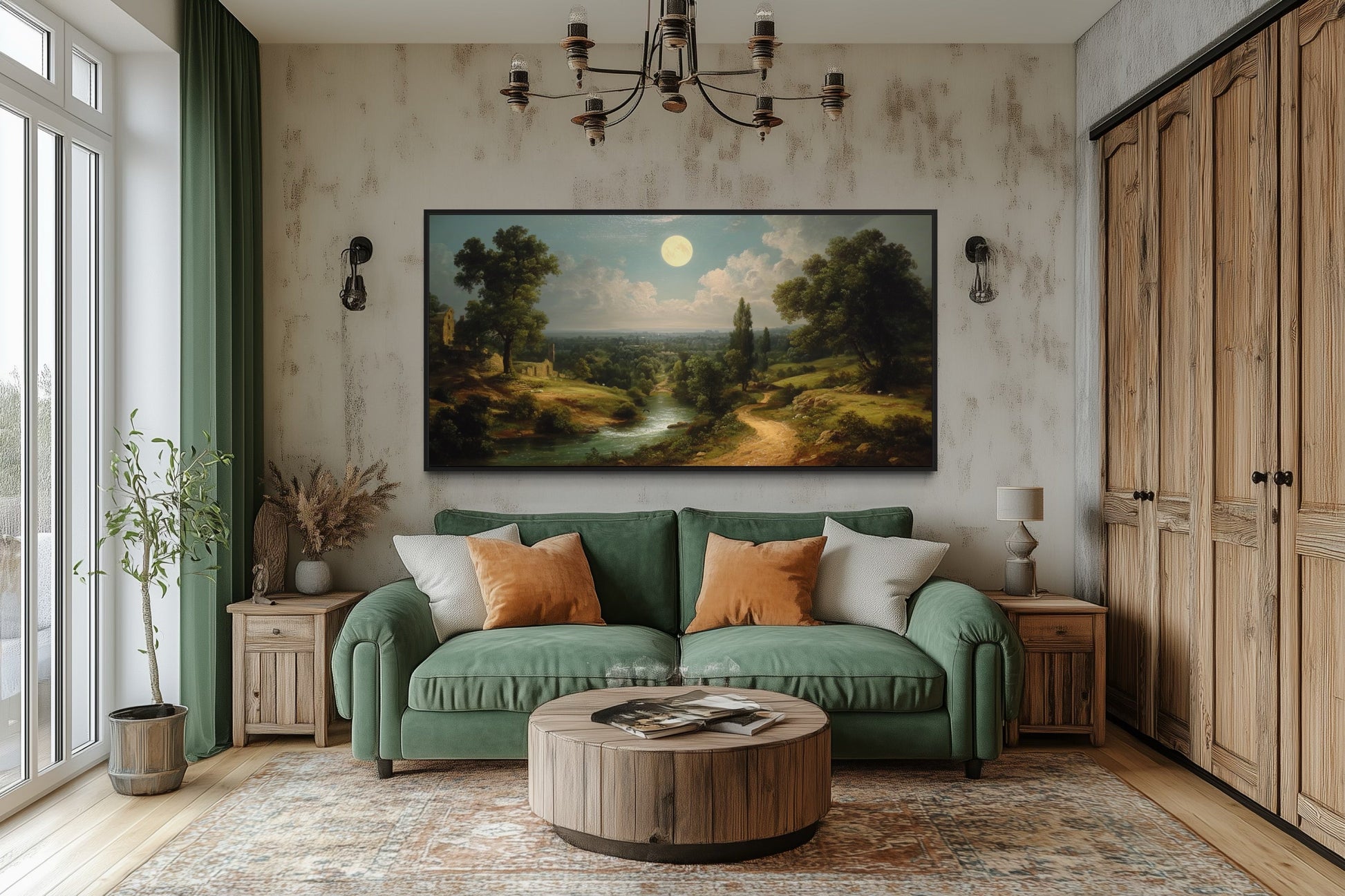 Gothic Full Moon Landscape Framed Canvas Wall Art