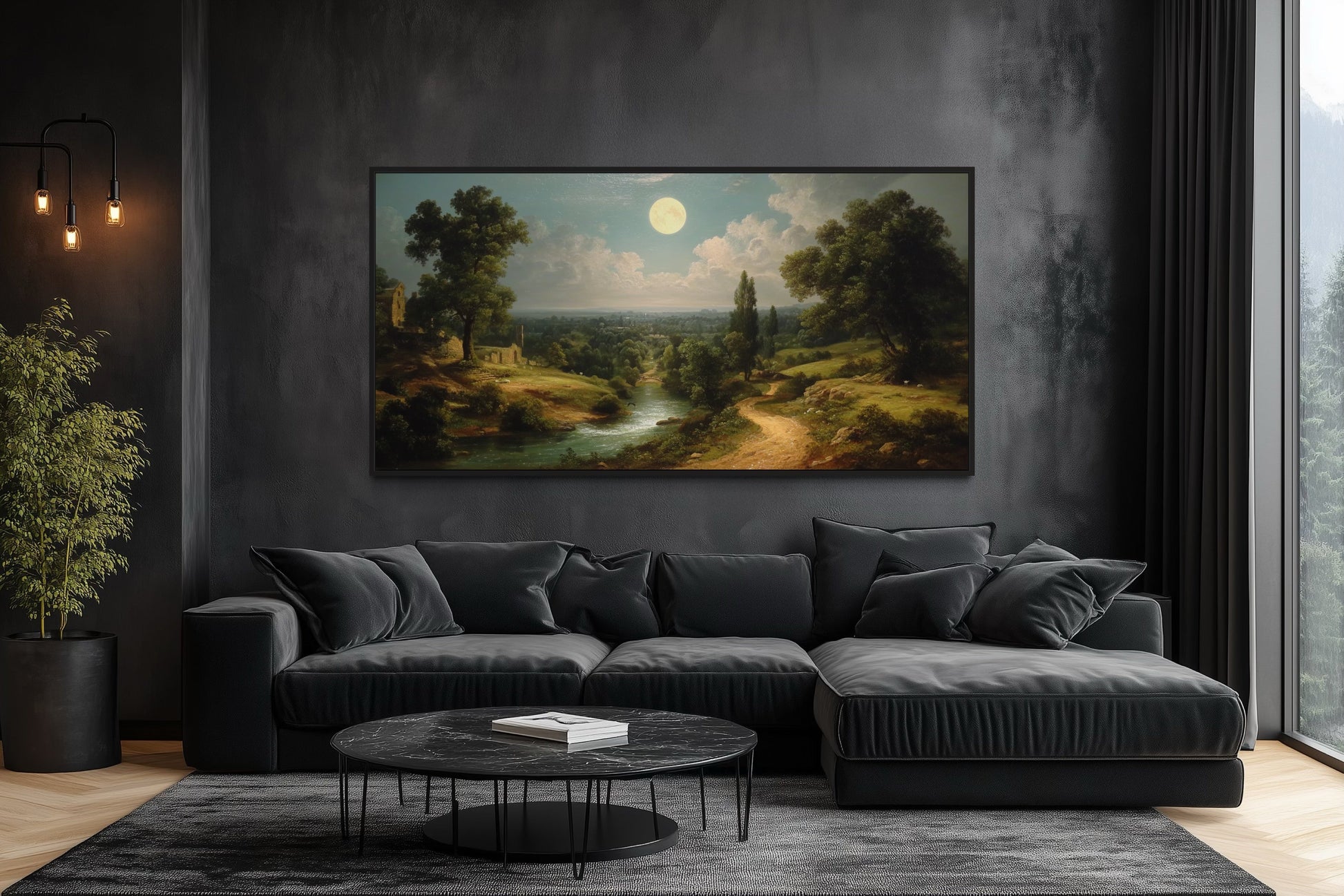 Gothic Full Moon Landscape Framed Canvas Wall Art