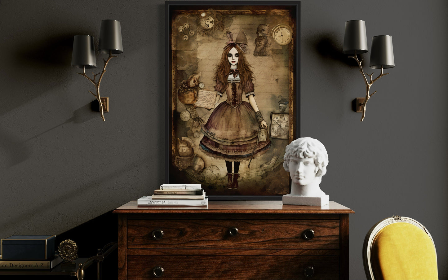 Gothic Grunge Alice In Wonderland Framed Canvas Wall Art