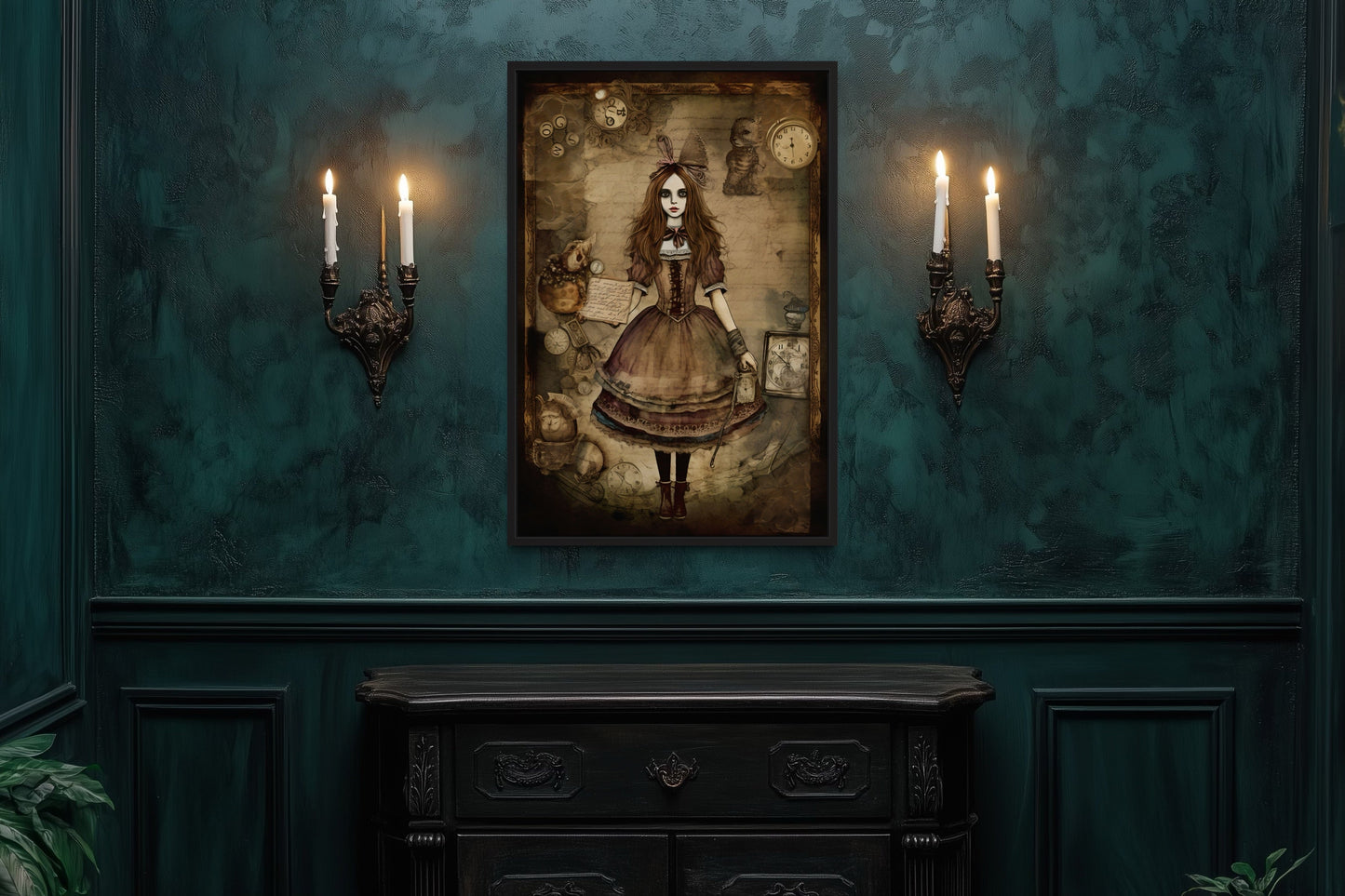 Gothic Grunge Alice In Wonderland Framed Canvas Wall Art