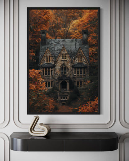 Gothic Haunted House Art – Spooky Autumn Castle Canvas | Dark Academia Decor