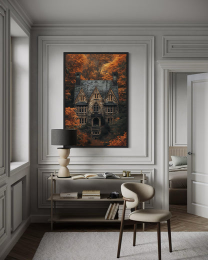 Gothic Haunted House Art – Spooky Autumn Castle Canvas | Dark Academia Decor