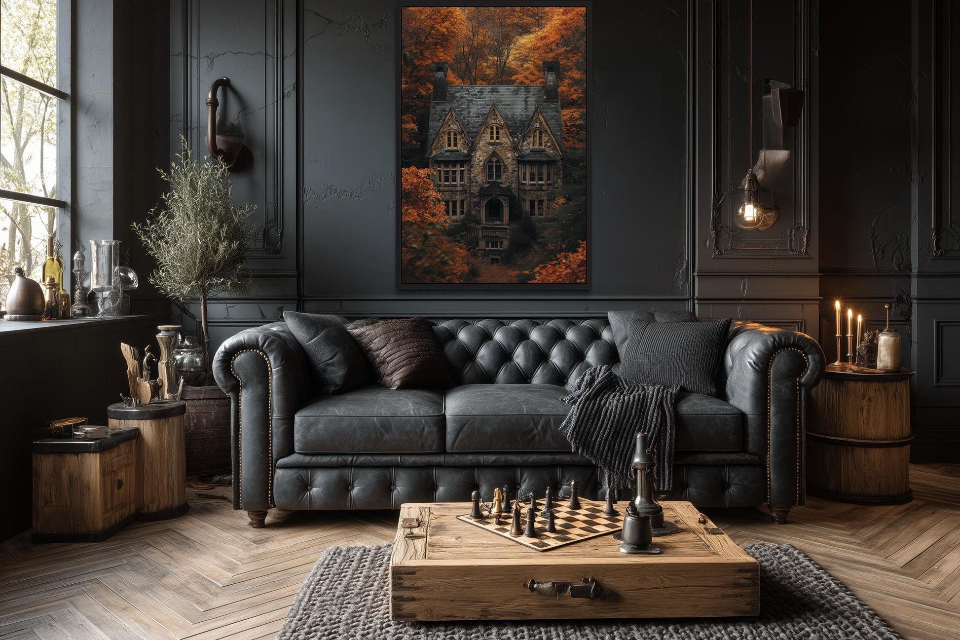 Gothic Haunted House Art – Spooky Autumn Castle Canvas | Dark Academia Decor