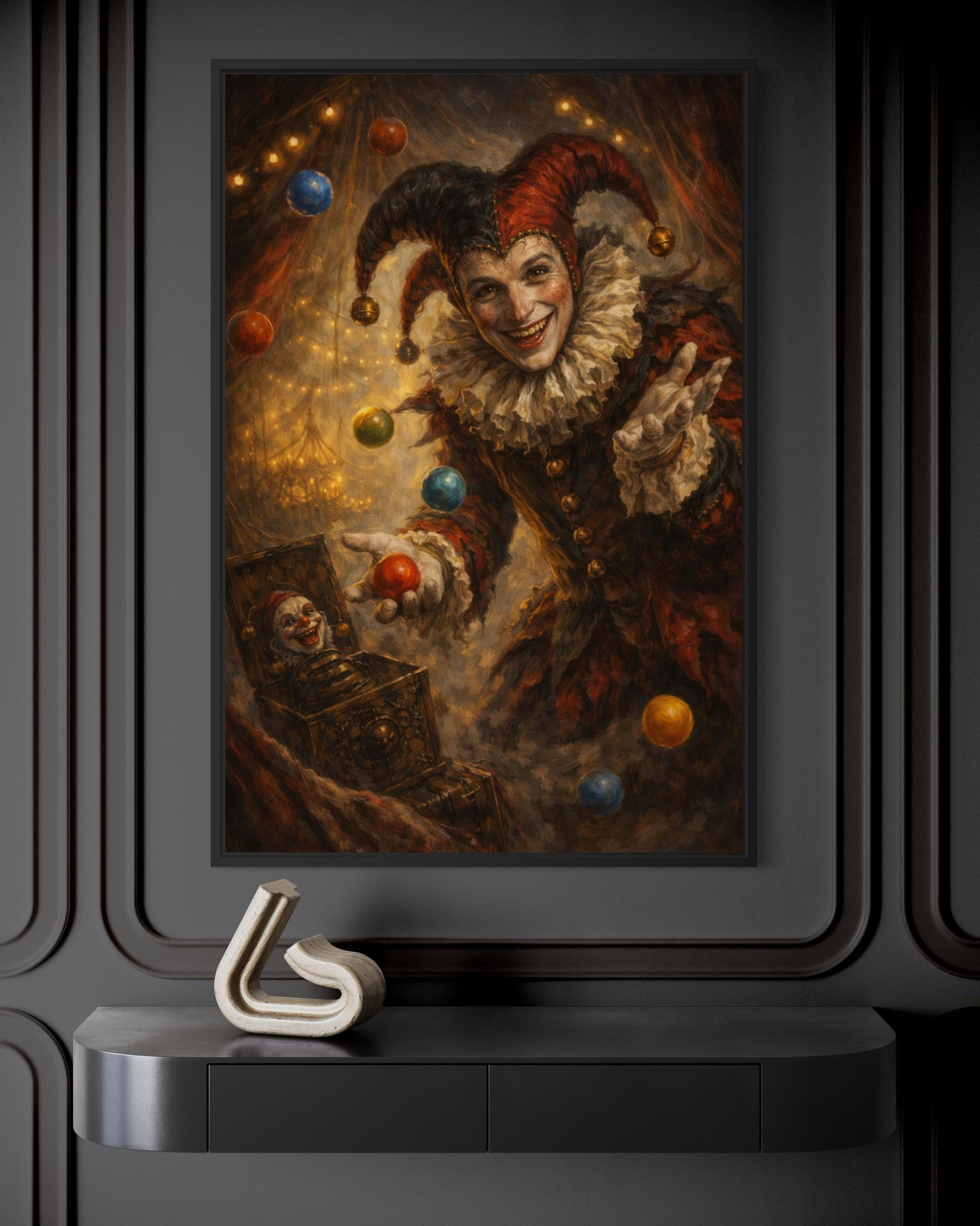 Gothic Jester Wall Art, Dark Circus Joker Canvas Print
