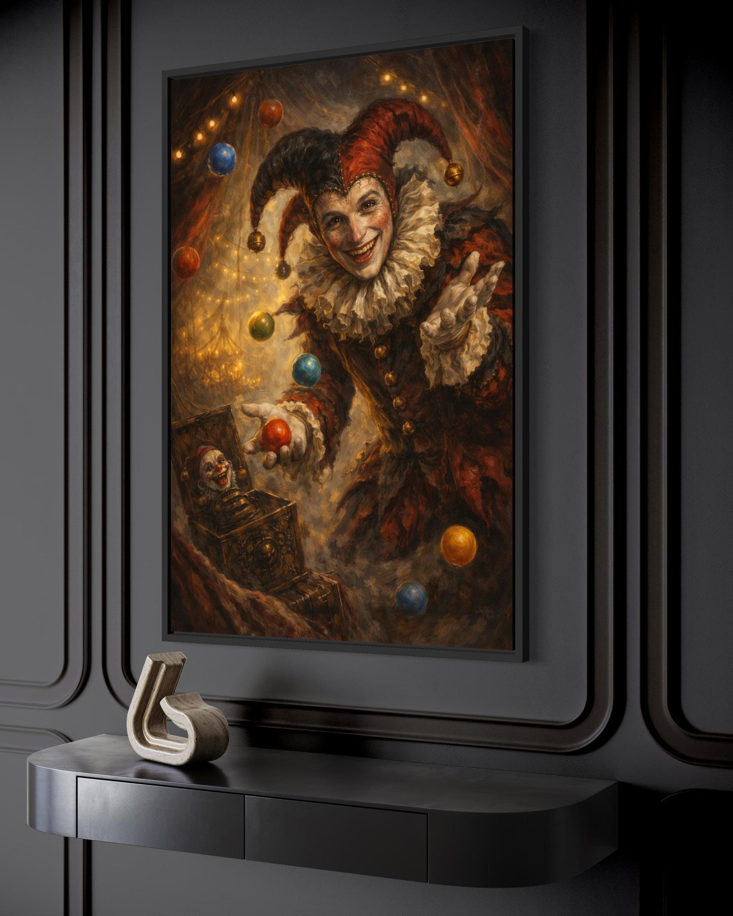 Gothic Jester Wall Art, Dark Circus Joker Canvas Print