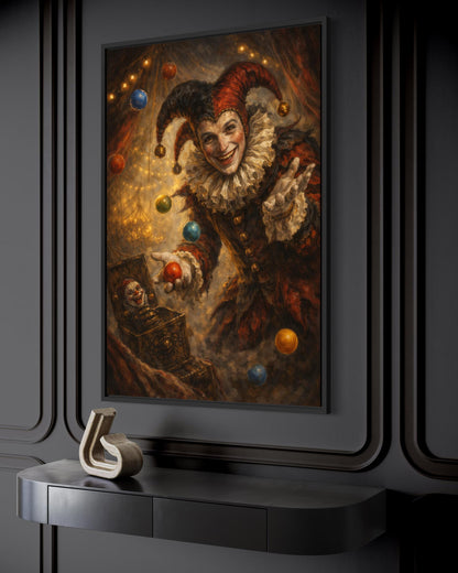 Gothic Jester Wall Art, Dark Circus Joker Canvas Print