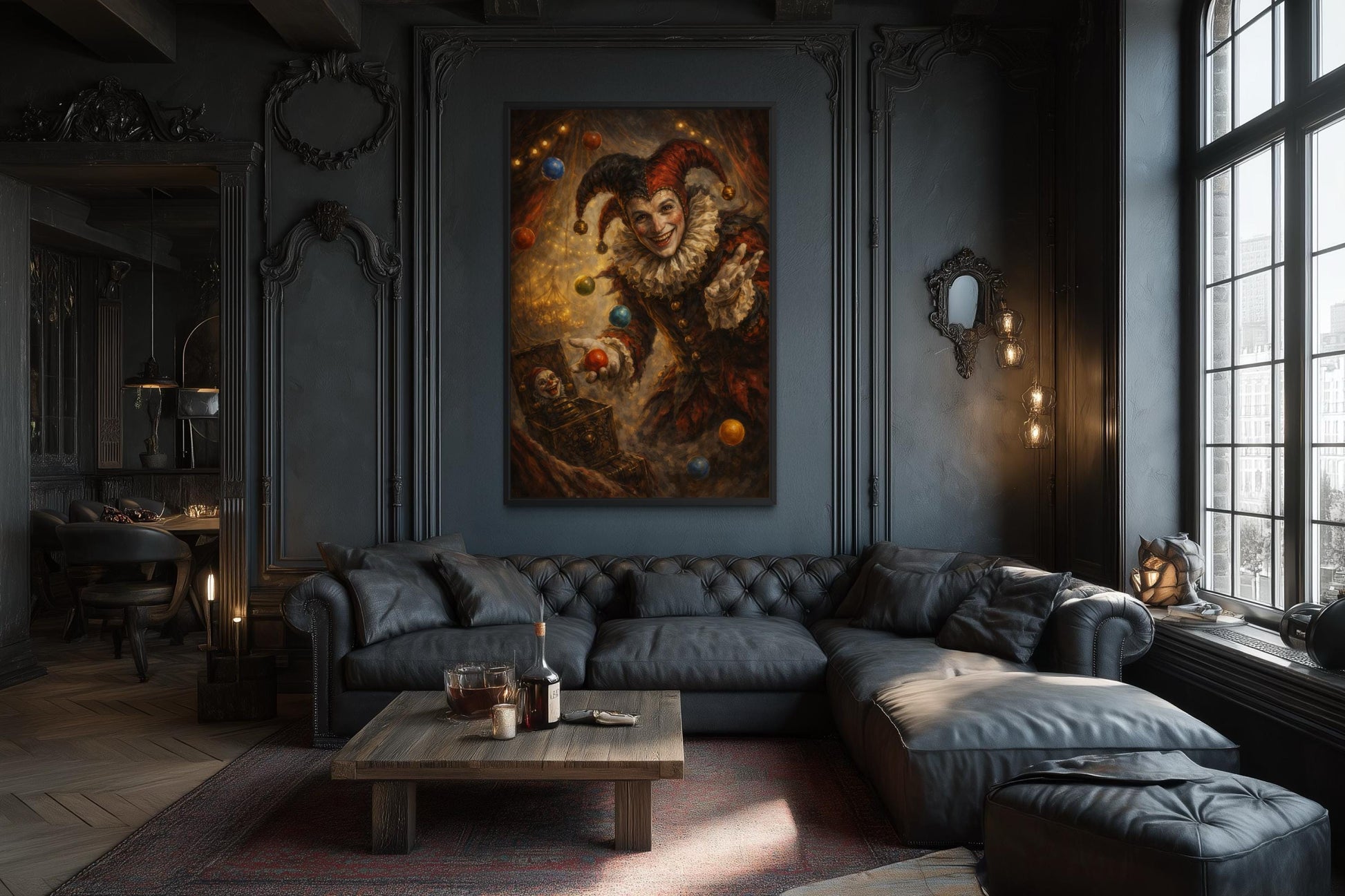 Gothic Jester Wall Art, Dark Circus Joker Canvas Print
