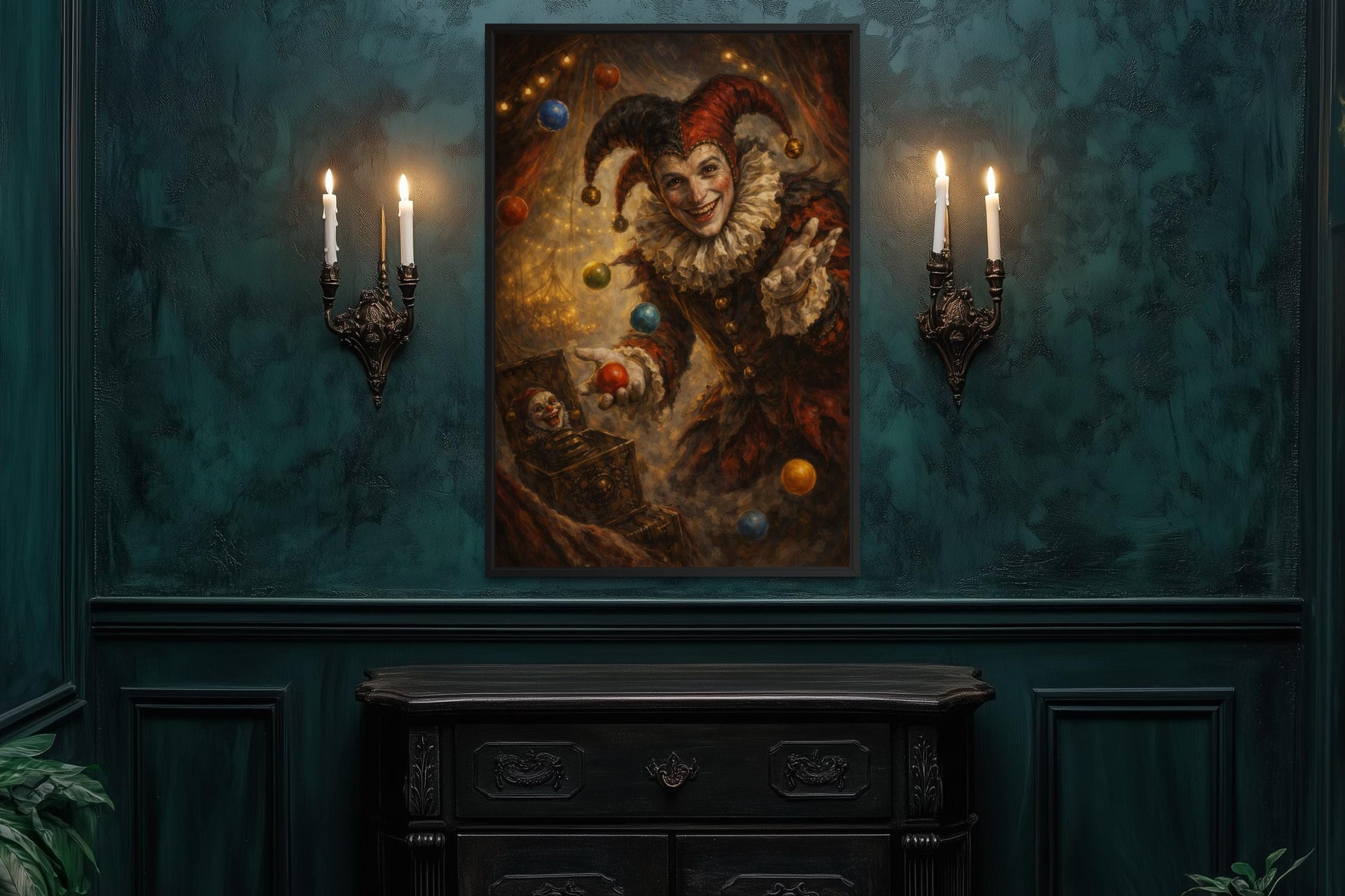 Gothic Jester Wall Art, Dark Circus Joker Canvas Print
