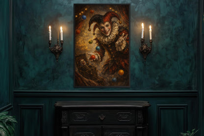 Gothic Jester Wall Art, Dark Circus Joker Canvas Print