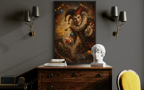 Gothic Jester Wall Art, Dark Circus Joker Canvas Print