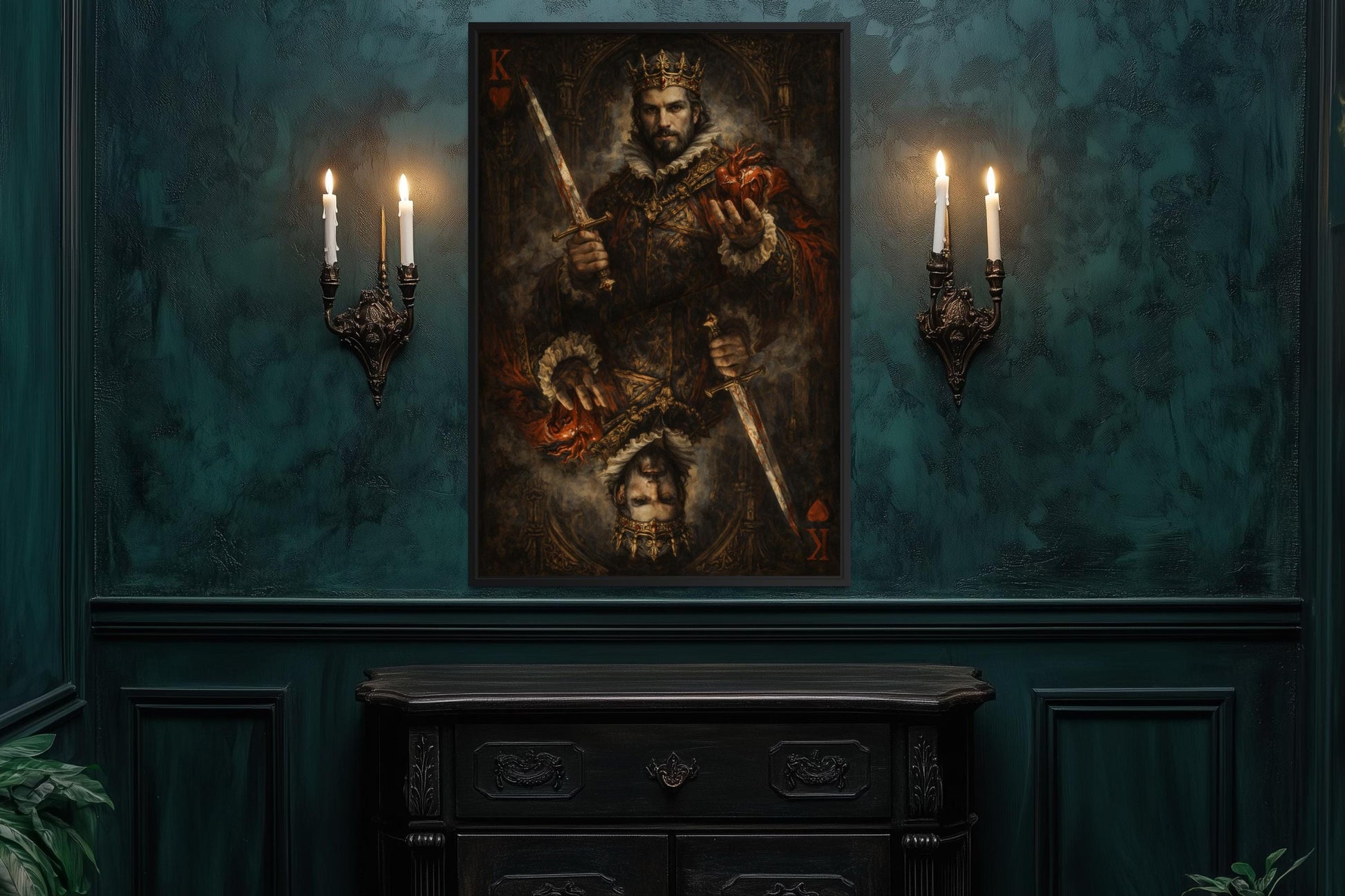 Gothic King Of Hearts Wall Art, Dark Royal Playing Card Canvas Print