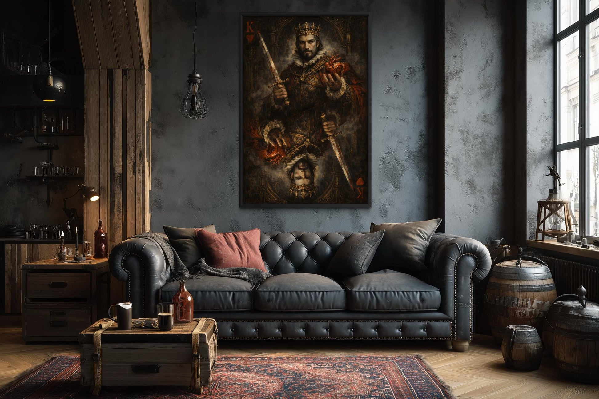 Gothic King Of Hearts Wall Art, Dark Royal Playing Card Canvas Print