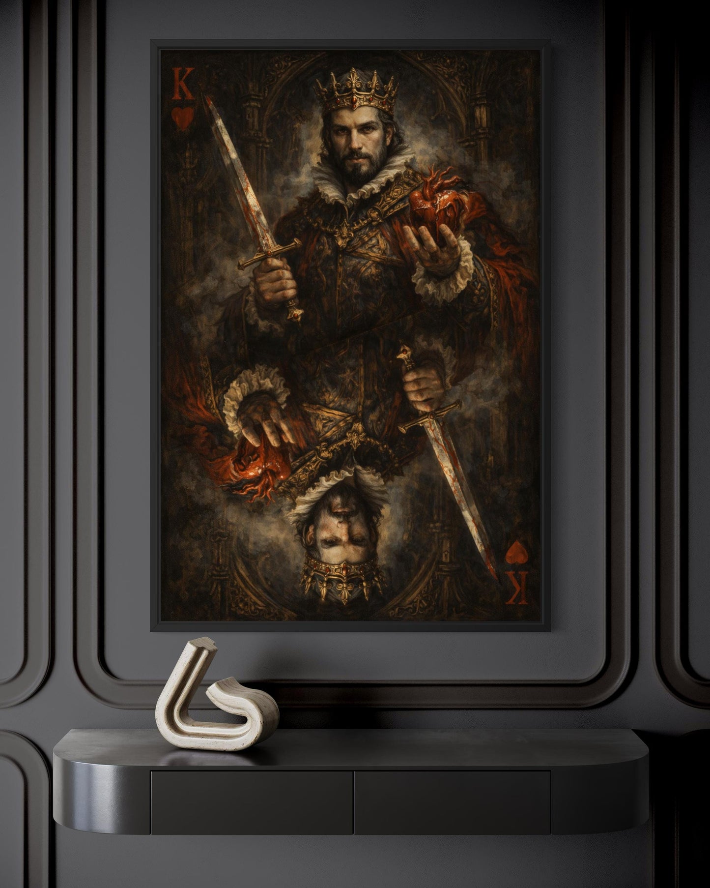 Gothic King Of Hearts Wall Art, Dark Royal Playing Card Canvas Print