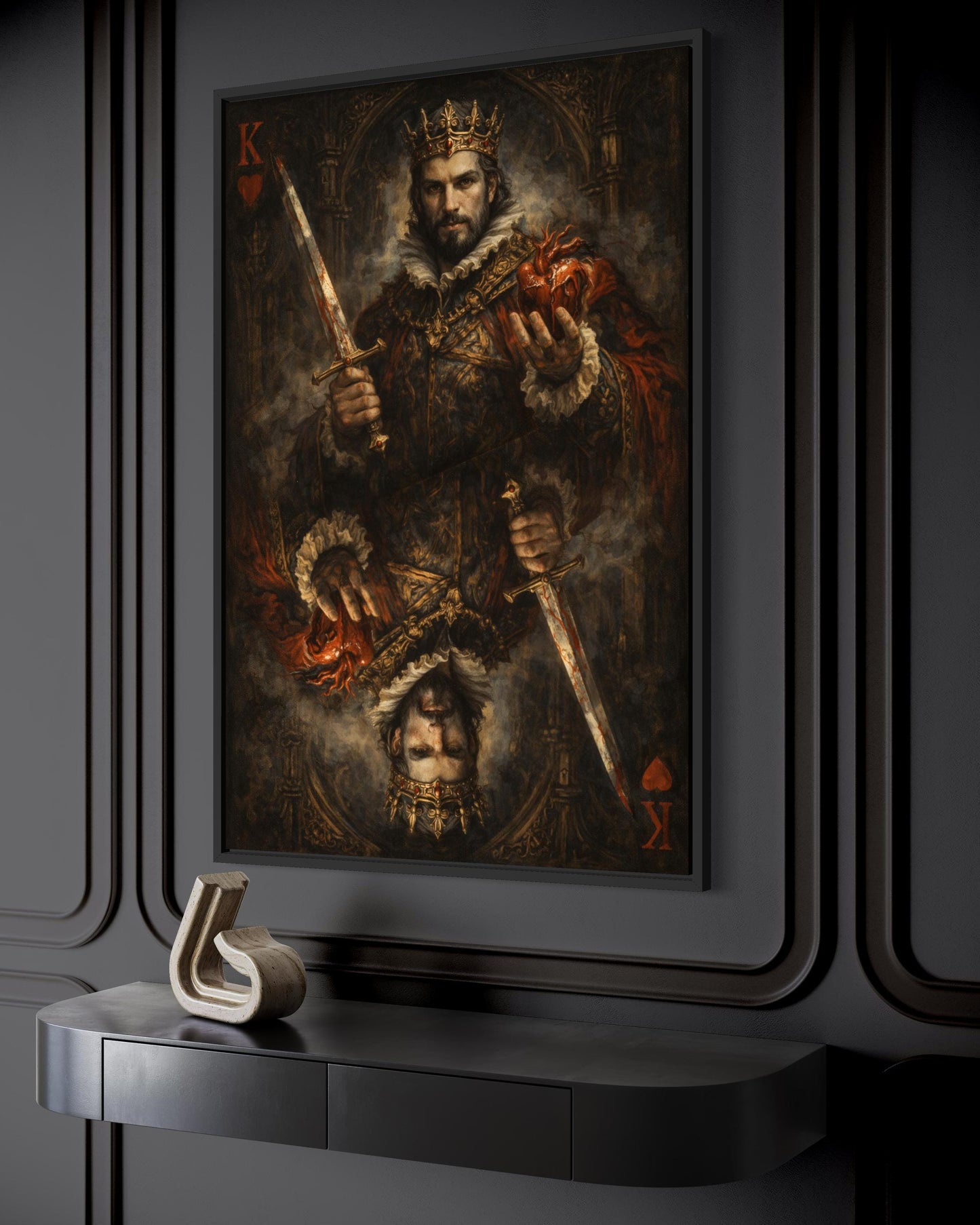 Gothic King Of Hearts Wall Art, Dark Royal Playing Card Canvas Print