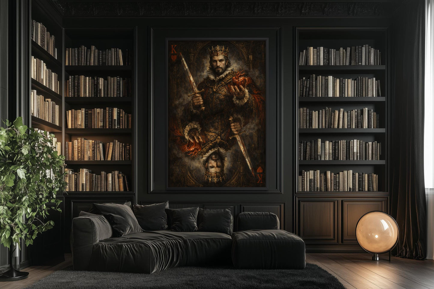 Gothic King Of Hearts Wall Art, Dark Royal Playing Card Canvas Print