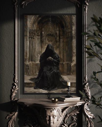 Gothic Medieval Hooded Monk Renaissance Priest Praying Halloween Wall Art