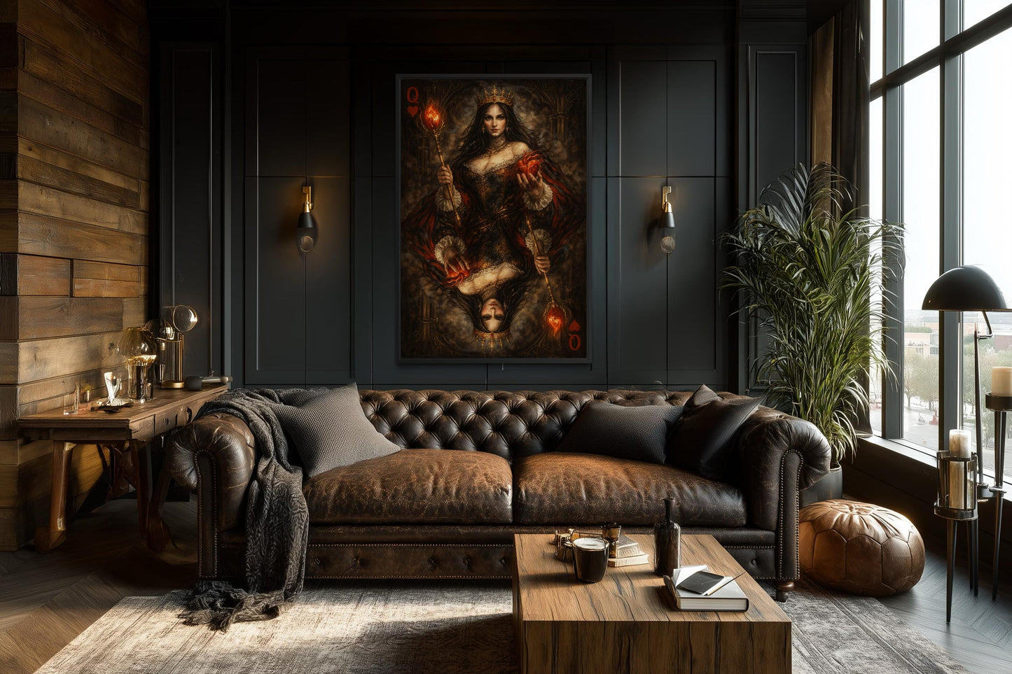 Gothic Queen Of Hearts Wall Art, Dark Royal Playing Card Canvas Print