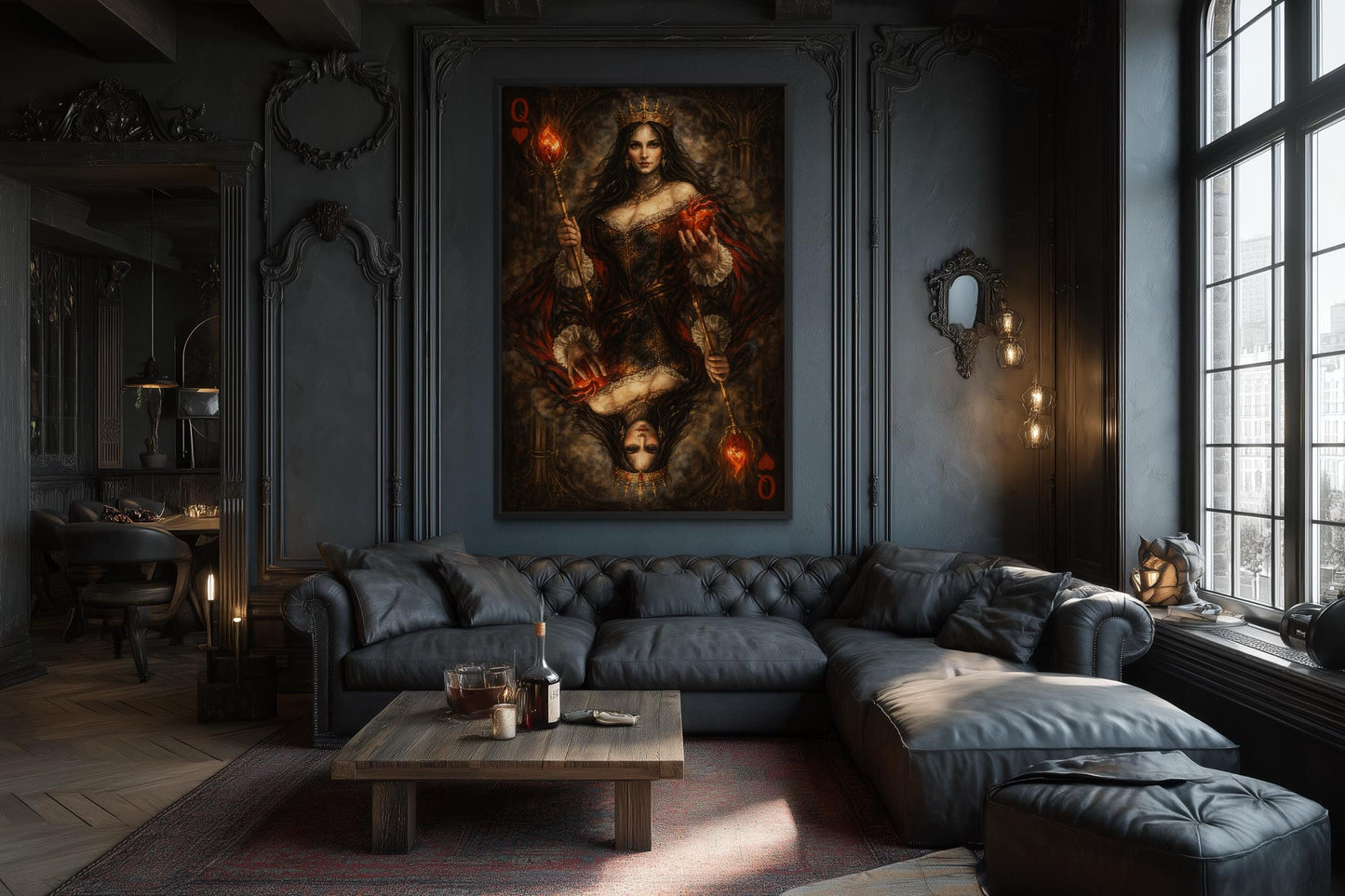 Gothic Queen Of Hearts Wall Art, Dark Royal Playing Card Canvas Print
