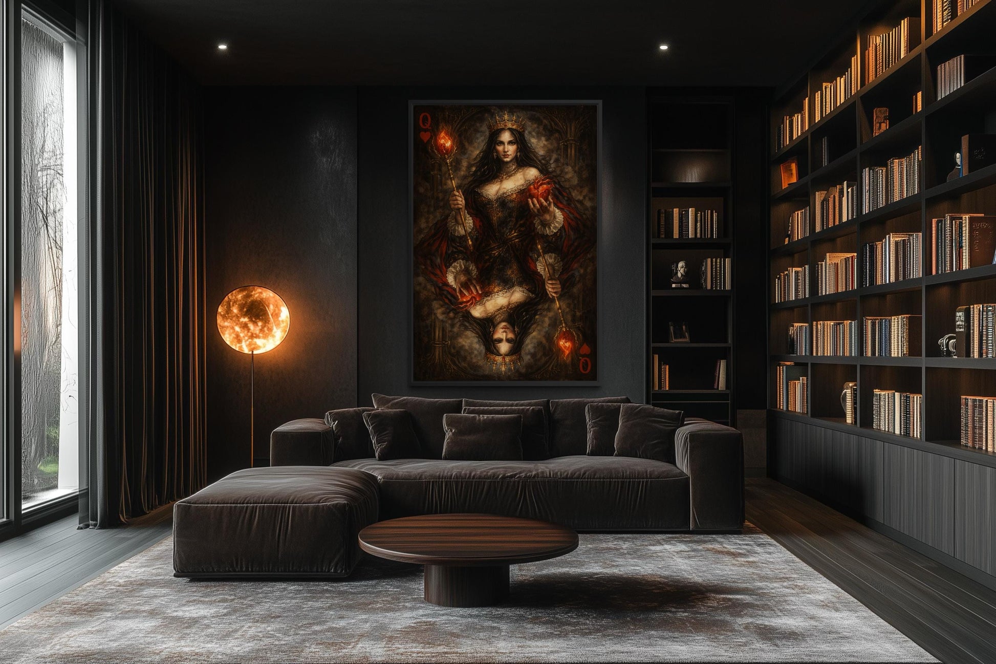 Gothic Queen Of Hearts Wall Art, Dark Royal Playing Card Canvas Print