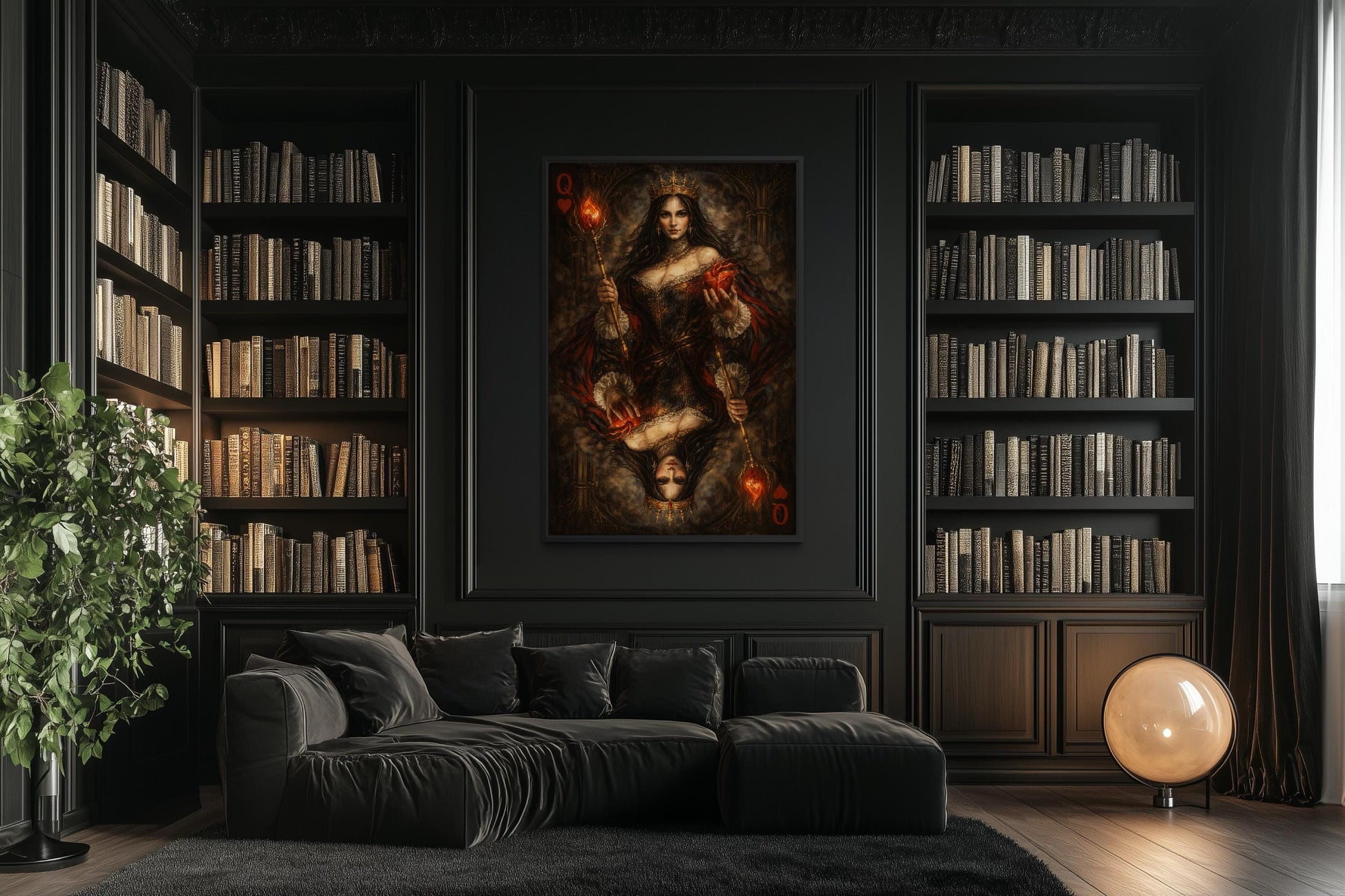 Gothic Queen Of Hearts Wall Art, Dark Royal Playing Card Canvas Print