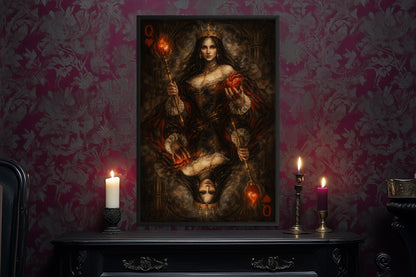 Gothic Queen Of Hearts Wall Art, Dark Royal Playing Card Canvas Print