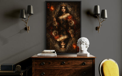 Gothic Queen Of Hearts Wall Art, Dark Royal Playing Card Canvas Print