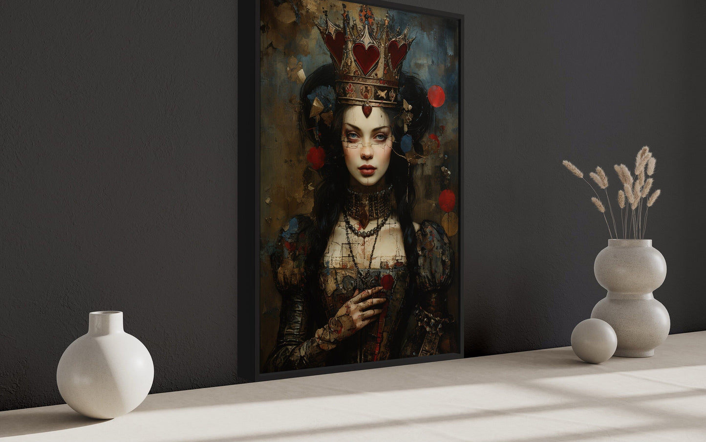 Gothic Queen of Hearts Framed Canvas Wall Art