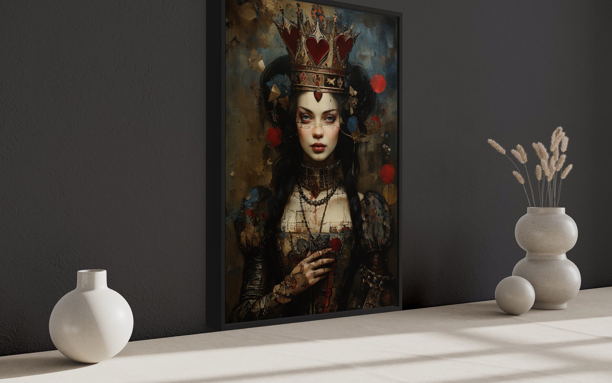 Gothic Queen of Hearts Framed Canvas Wall Art