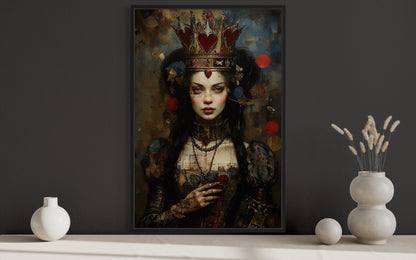 Gothic Queen of Hearts Framed Canvas Wall Art
