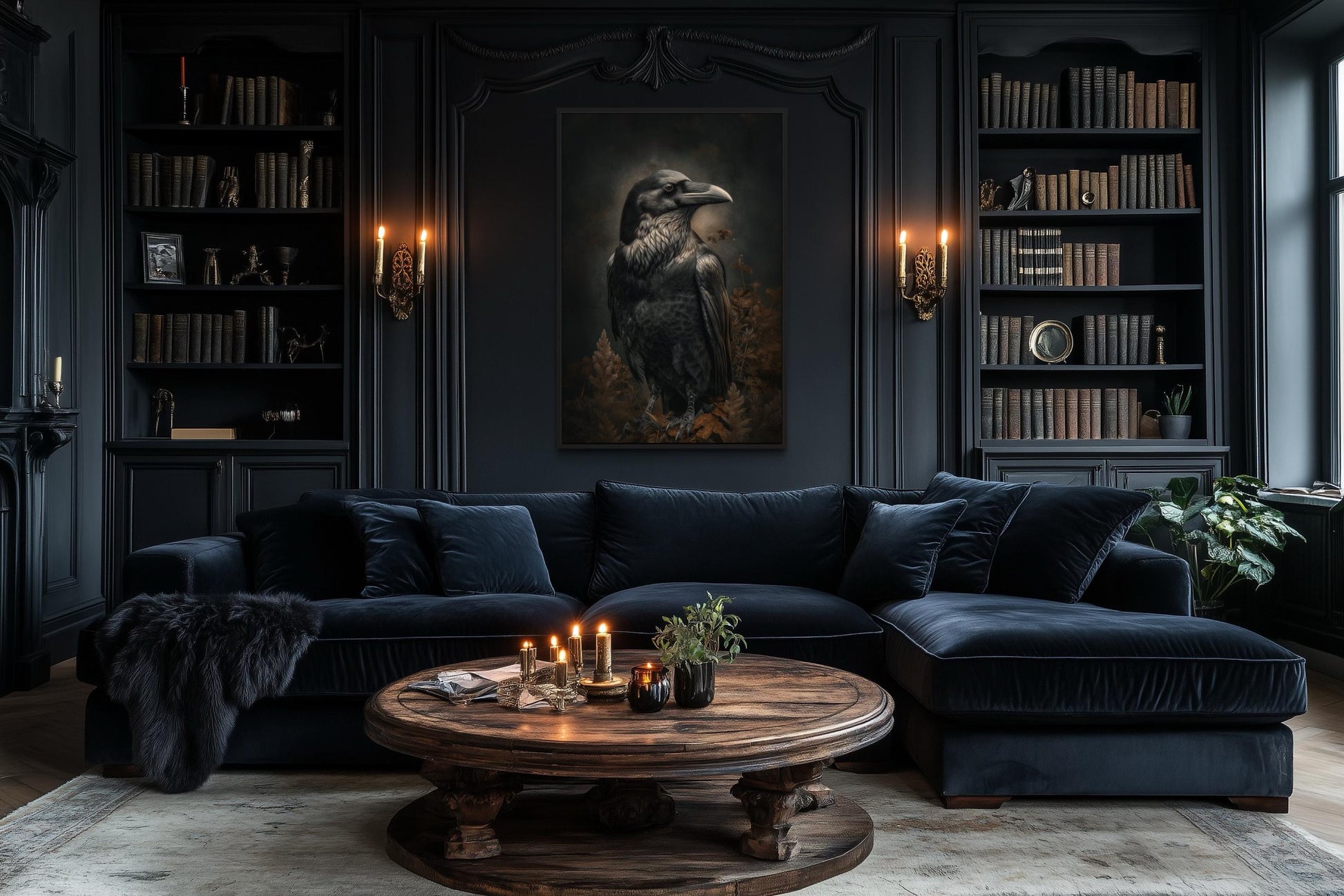 Gothic Raven Framed Canvas Wall Art