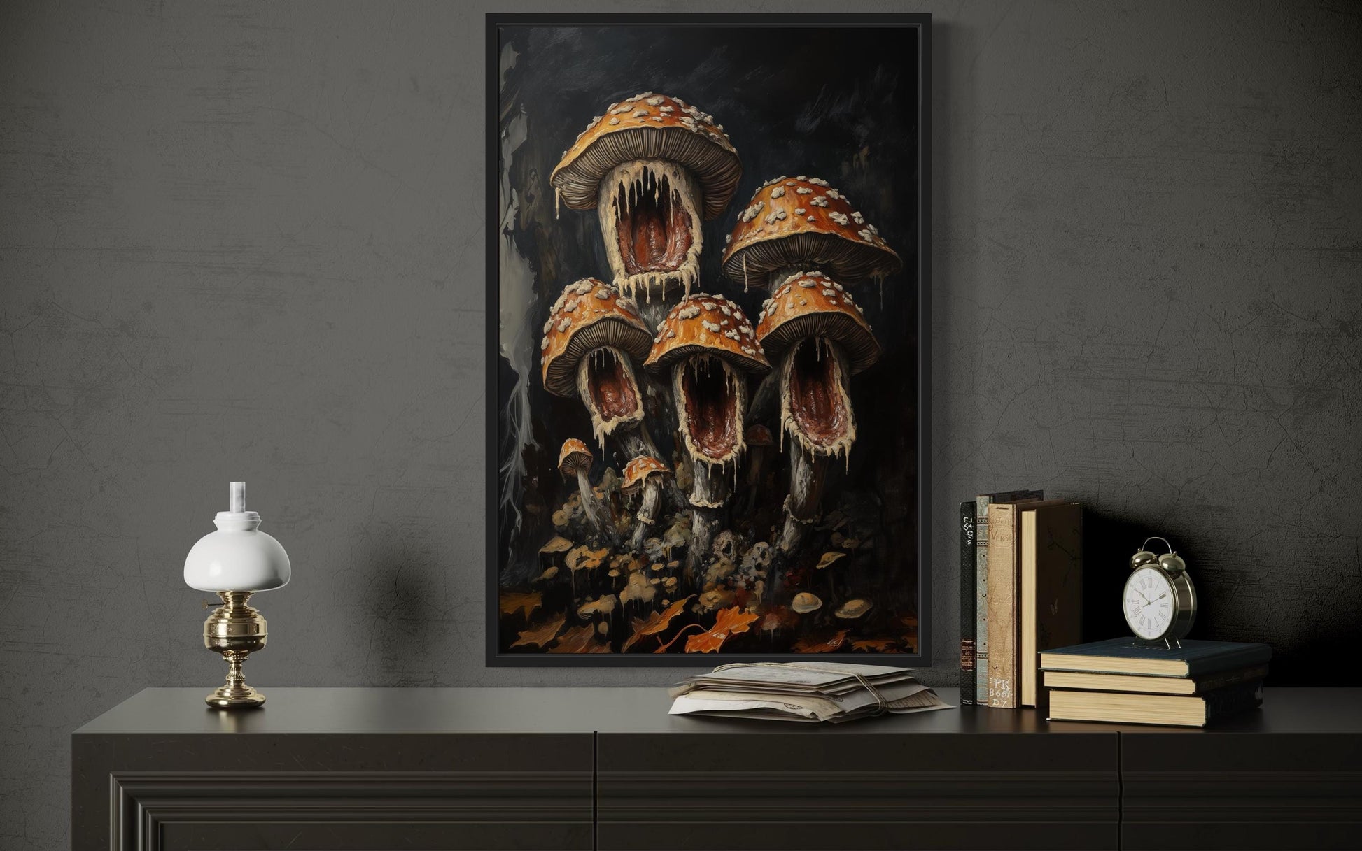 Gothic Screaming Mushroom Framed Canvas Wall Art
