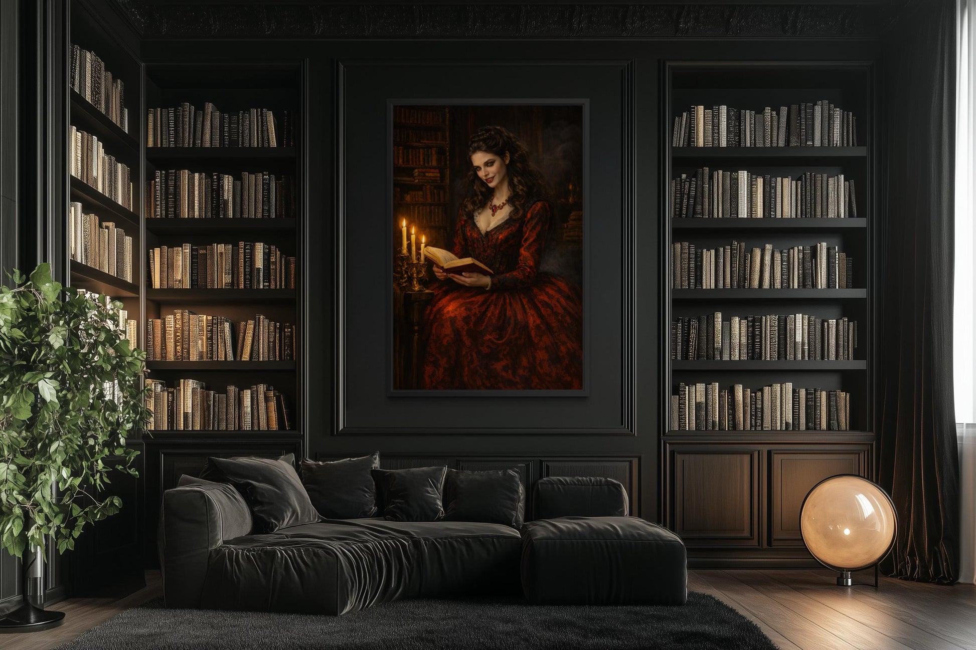 Gothic Vampire Queen Wall Art - Dark Academia Canvas Vampire Print | Victorian Library Decor
