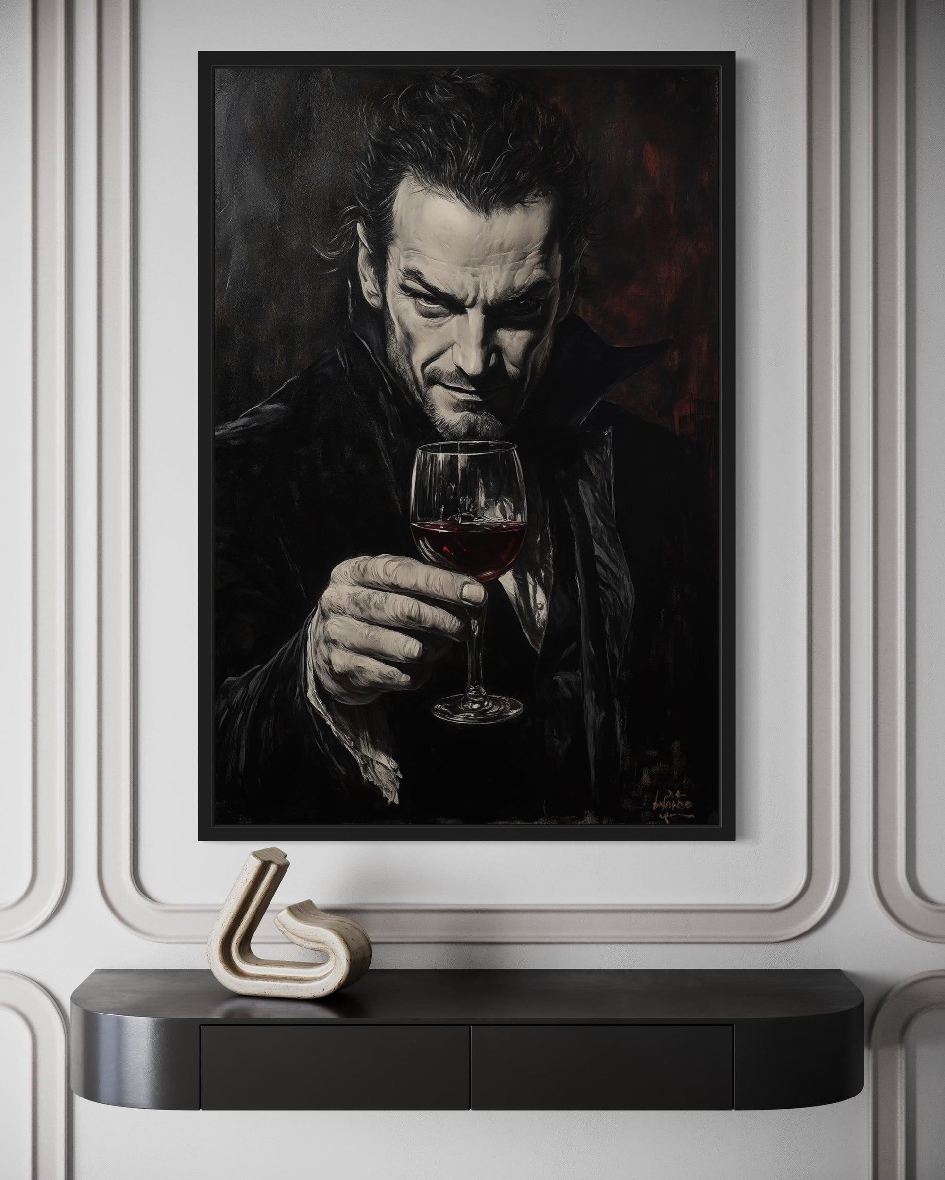 Gothic Vampire With Red Wine Canvas Wall Art