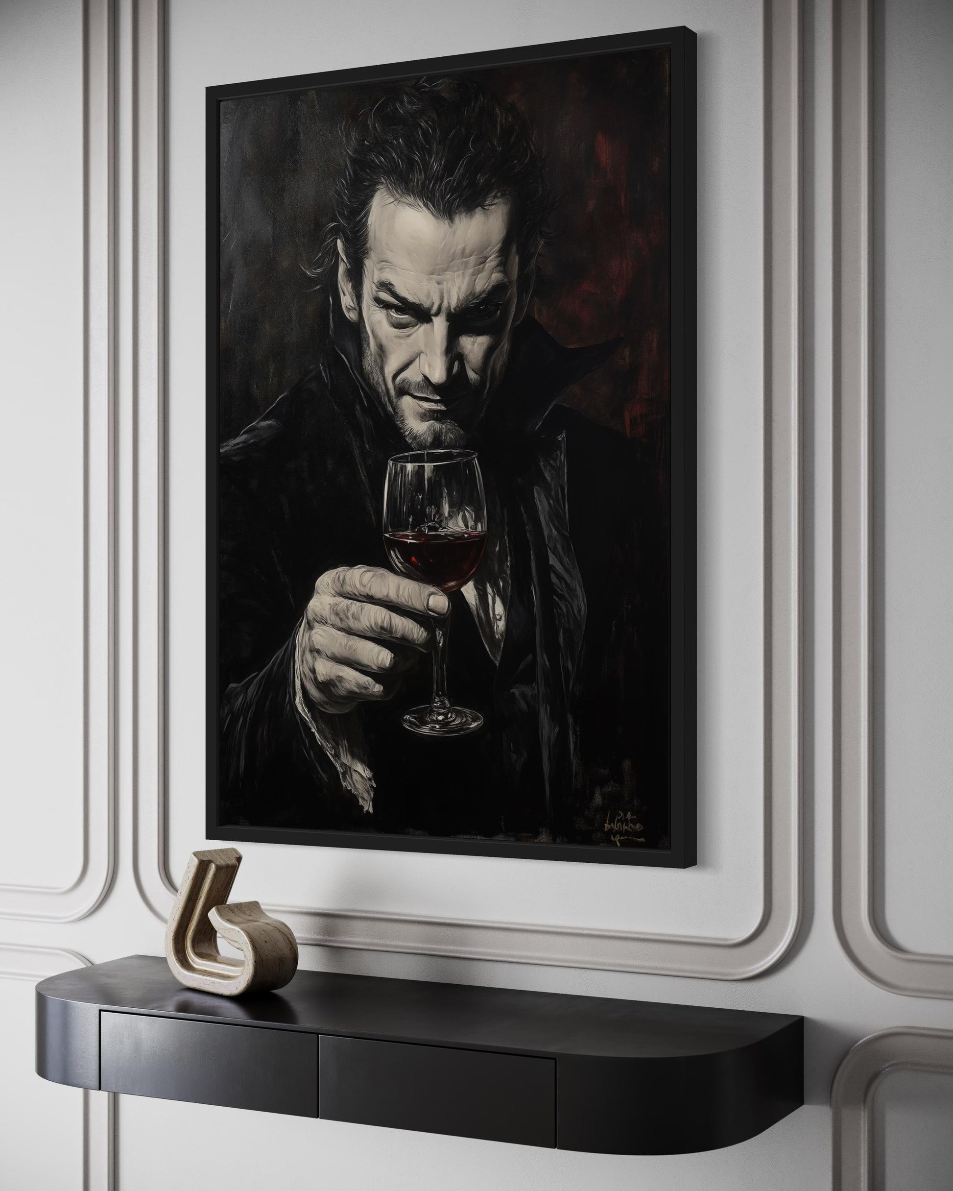 Gothic Vampire With Red Wine Canvas Wall Art