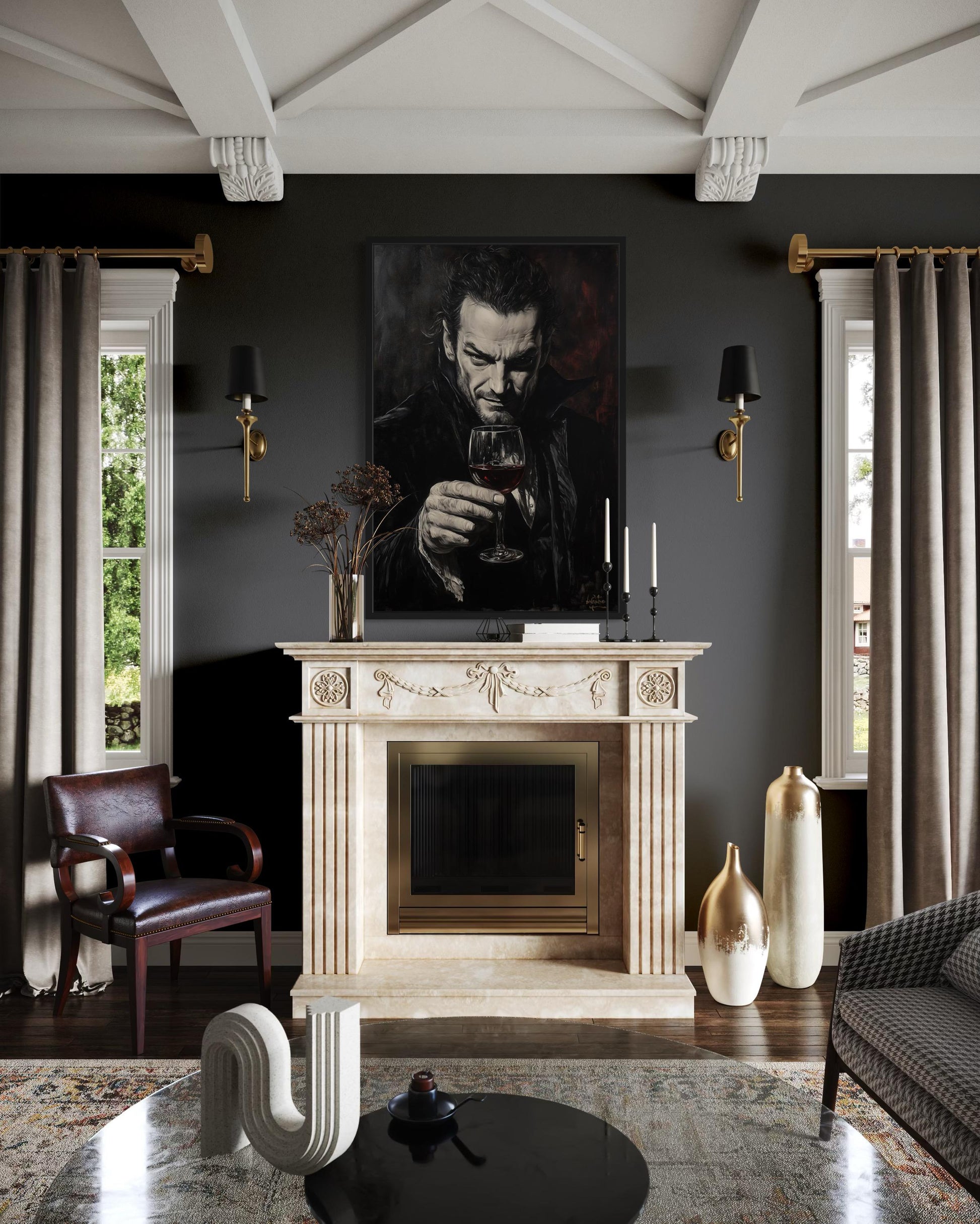 Gothic Vampire With Red Wine Canvas Wall Art