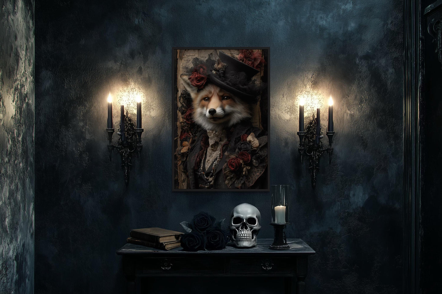 Gothic Victorian Fox Portrait Canvas Wall Art