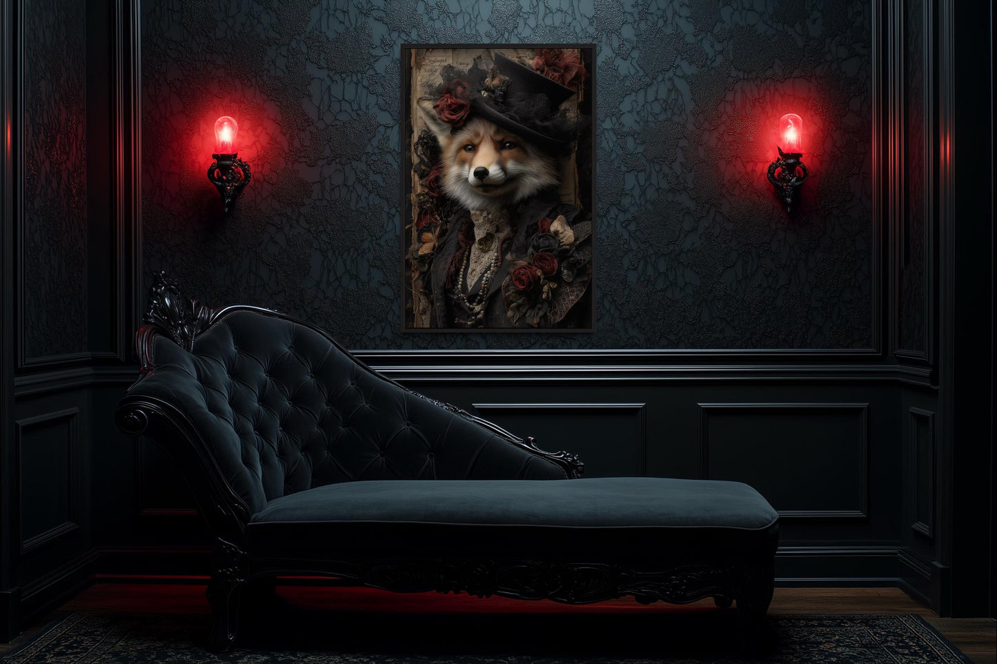 Gothic Victorian Fox Portrait Canvas Wall Art