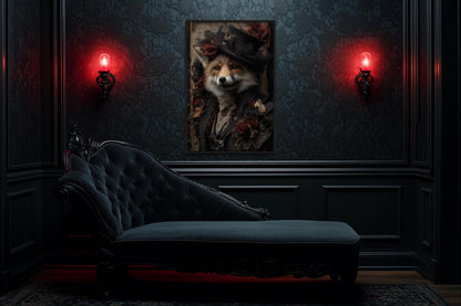 Gothic Victorian Fox Portrait Canvas Wall Art