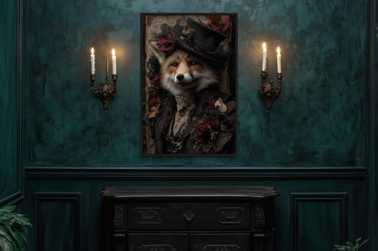 Gothic Victorian Fox Portrait Canvas Wall Art