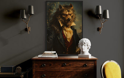 Gothic Werewolf Portrait Dark Academia Framed Canvas Wall Art