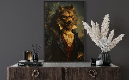 Gothic Werewolf Portrait Dark Academia Framed Canvas Wall Art