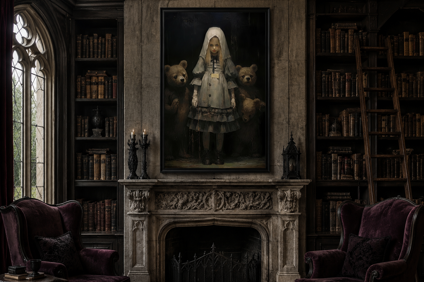 Goldilocks And The Three Bears Gothic Framed Canvas Wall Art For Library Decor