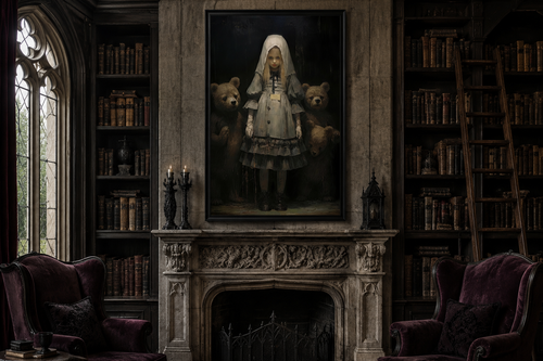 Goldilocks And The Three Bears Gothic Framed Canvas Wall Art For Library Decor