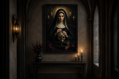 Gothic Nun With Skull Horror Canvas Wall Decor