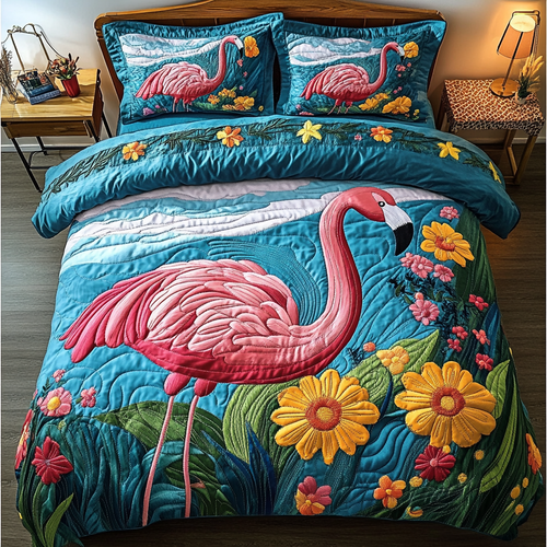 Graceful Flamingo 3-Piece Quilted Bedding Set - Single (59" x 70")