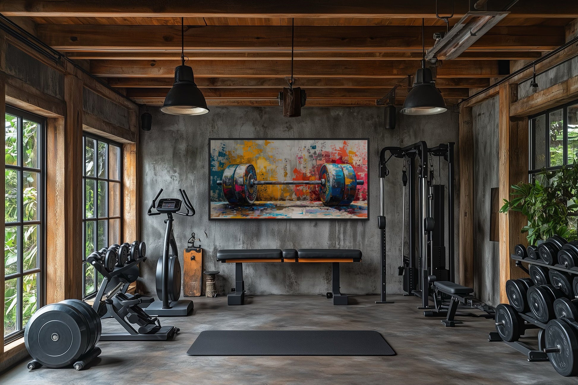 Graffiti Barbell Wall Art – Urban Fitness Painting | Motivational Gym Decor Print